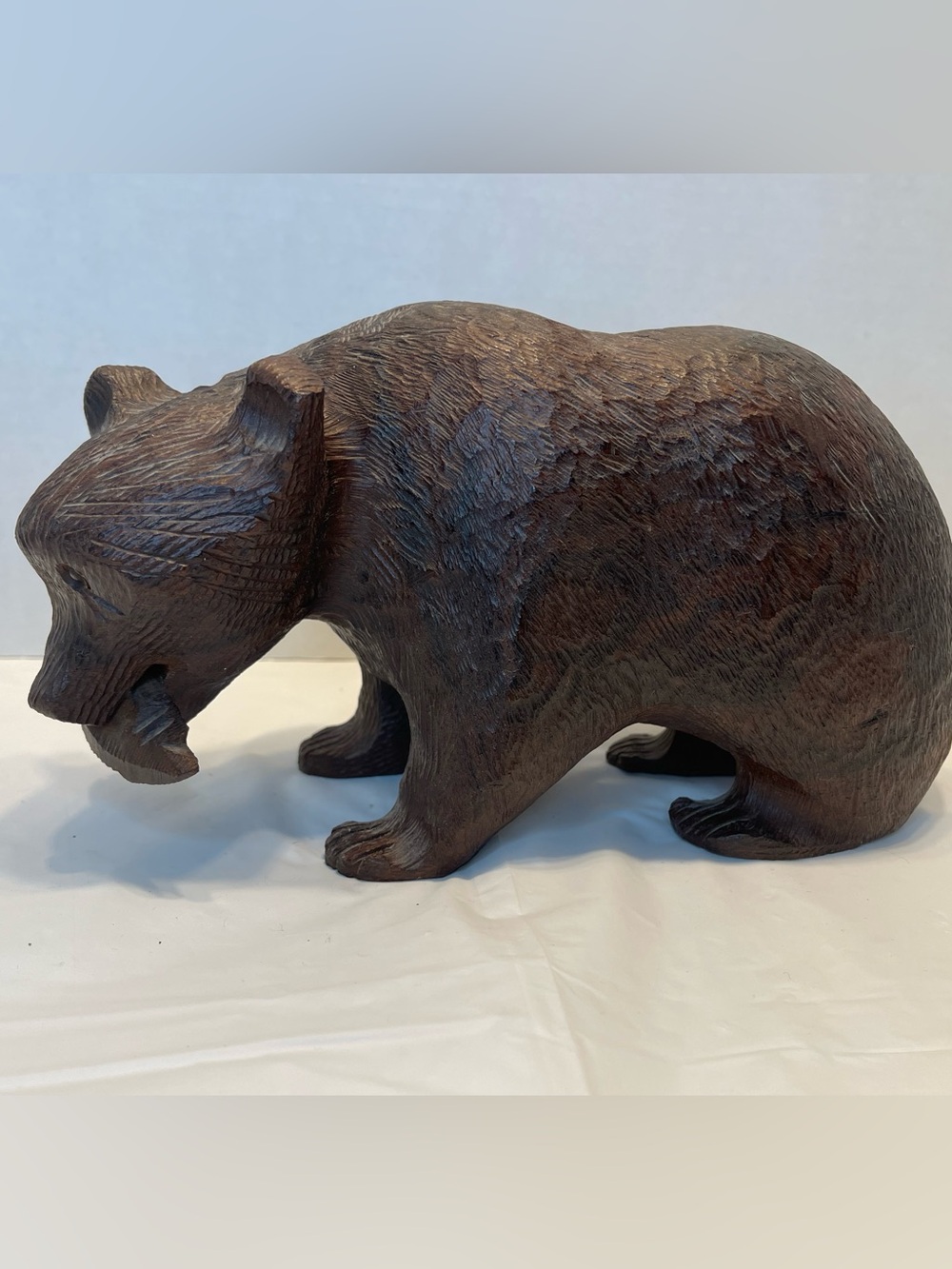 Hand-Carved Wooden Bear Sculpture - Brown